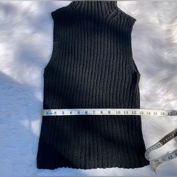 Vintage 90s J. CREW Cable Knit Black Turtleneck Sleeveless Sweater Blouse Small - Picture 13 of 15